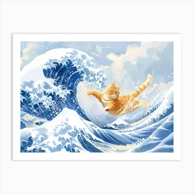 Great Wave And Jumping Cat 2 Art Print