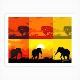 Serengeti Animals - Elephants Collage Art Print