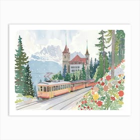 Swiss Alps Landscape Watercolour Art Print