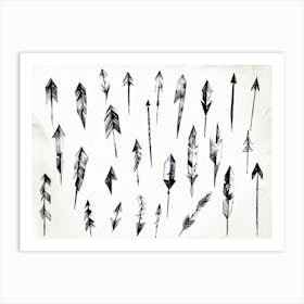 Black And White Abstract Watercolor Illustration Of A Diverse Collection Of Hand Drawn Arrows And Po (3) Art Print