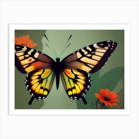 Butterfly With Flowers Art Print