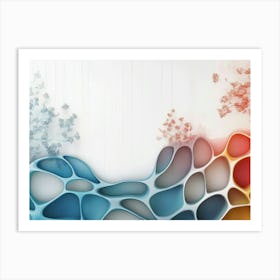 Smooth Blue and Gradient Red Curves Intertwine on White Canvas with Glossy Art Print