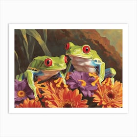 Floral Animal Illustration Red Eyed Tree Frog 3 Art Print