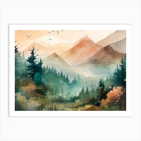 Serene Watercolor Forest Landsca Art Print