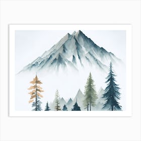 Mountain And Forest In Minimalist Watercolor Horizontal Composition 70 Art Print