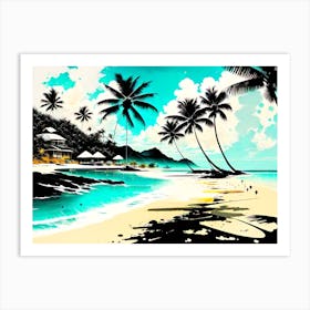 Beach Scene With Palm Trees Art Print