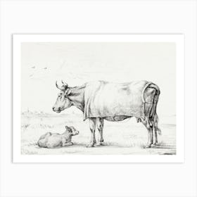 Standing Cow With A Lying Calf, Jean Bernard Art Print
