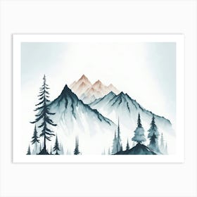 Mountain And Forest In Minimalist Watercolor Horizontal Composition 173 Art Print