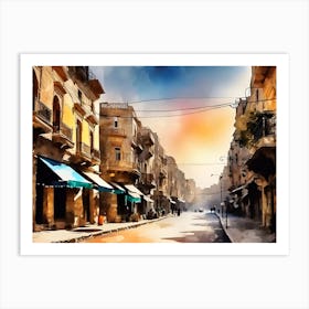 Watercolor Of A Mediterranean City Street Art Print