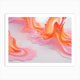 A 3d Illustration Of A Colorful, Abstract Design Featuring Pink And Orange Liquid Splashing And Swirling Art Print