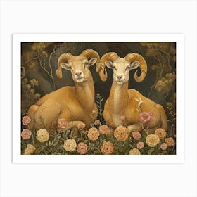 Floral Animal Illustration Ram 3 Art Print