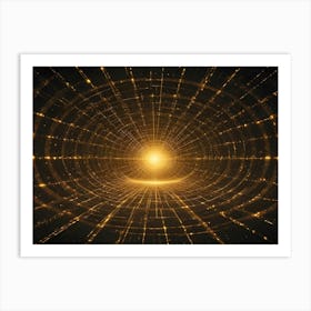 Abstract Tunnel With Glowing, Golden Lines And A Bright Light At The End Art Print