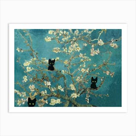 Art Almond Blossom With Black Cats, Vincent Van Gogh  Inspired Art Print