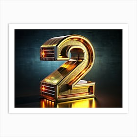 Golden Number Two With Glowing Lights Art Print