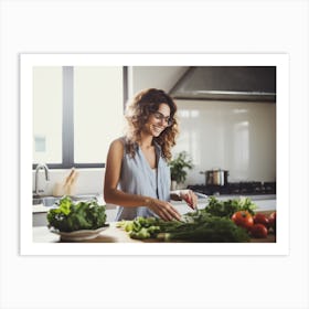 Healthy Woman Preparing Vegetables In Kitchen Art Print