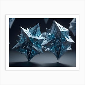 An Abstract Image Of Geometric, Crystalline Shapes In Blue And White, Creating A Futuristic And Dynamic Composition Art Print