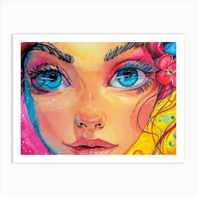 Girl With Blue Eyes Art Print