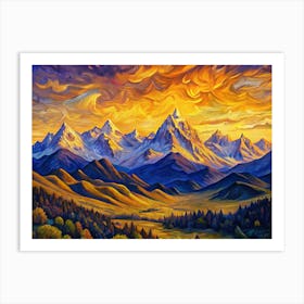 Van Gogh A Serene Mountain Range Bathed In The Gol Poster