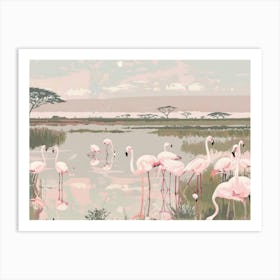 Pink Flamingoes Tropical Jungle Illustration 1 Art Print