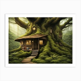 Cottage Inside A Giant Forest Tree V2 1 Art Print