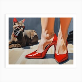 Red Shoes And Cat Art Print