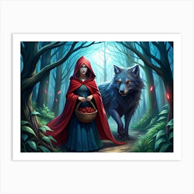 Little Red Riding Hood And Wolf In Forest Art Print