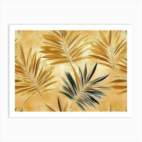 Palm Leaves Illustration In Gold Art Texture Natural Beige Colors 3d Design Seamless Pattern Abstract Art Print