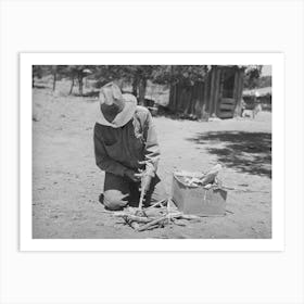 Faro Caudill Building A Fire To Cook Dinner While He Moves His Dugout, Pie Town, New Mexico By Russell Lee Art Print