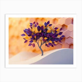 A Futuristic 3d Artwork of a Tree with Deep Purple and Yellow Leaves Art Print