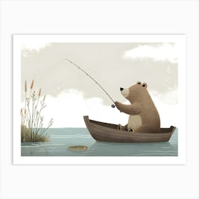 Bear Fishing In A Boat Kids and Nursery Art Print