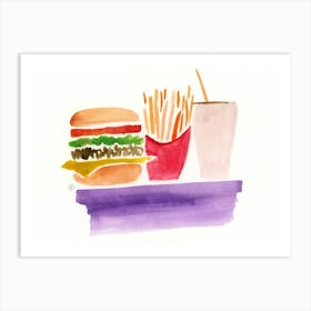 Fast Food Still Life - Watercolor artwork painting food kitchen burger french fries hand painted illustration Art Print