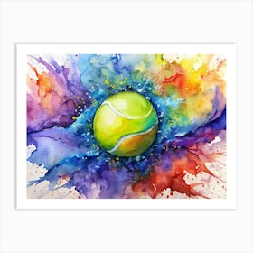 Watercolor Tennis Ball With Colorful Splatter Art Print