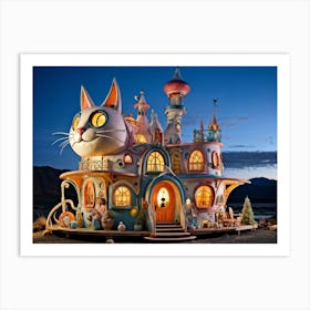 Whimsical Unique House Shaped Like A Cat In A Fantasy Setting Creative Architecture Meets Charming Art Print