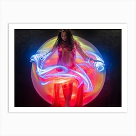 Female Figure Enveloped In Neon Hallucinations Airbrush Art Technique Showcasing Fluid Non Repeati Art Print