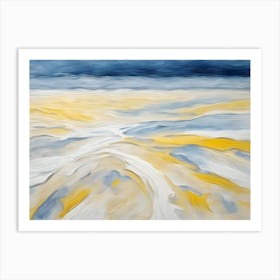 Abstract Beach Painting Blue & Yellow Art Print