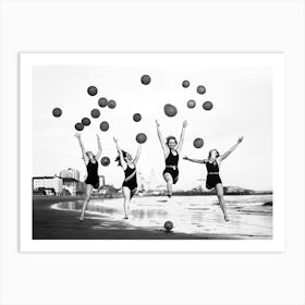 Dancers At The Beach, Black and White, Vintage Old Photo Art Print