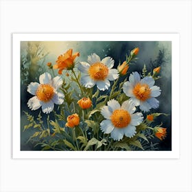 White And Orange Flowers Art Print