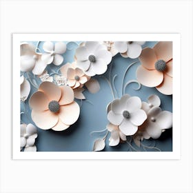 3d Flowers Background With Circle 1 Art Print