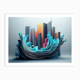 3d Artwork Of Skyline And Waves 1 Art Print