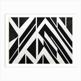 Retro Inspired Linocut Abstract Shapes Black And White Colors art, 211 Art Print