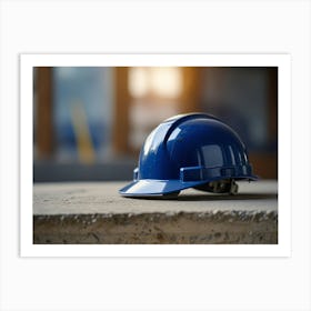 Blue Hard Hat On Concrete Art Print