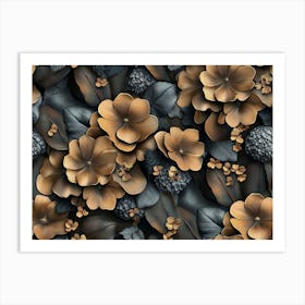 Floral Seamless Pattern With Vintage Hydrangea Flowers, Leaves, Fireflies 1 Art Print