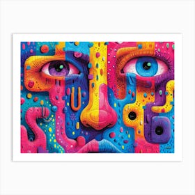 SynthGeo Shapes: A Cartoon Abstraction Psychedelic Face Art Print