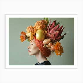 Portrait Of A Woman With A Head Full Of Vegetables Art Print