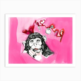 Monkey Valentine'S Day Art Print