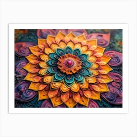 3D Mandala Abstract Flower with Vibrant Colors Art Print