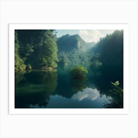 Serene Lake Nestled Amidst The Rainforest Art Print