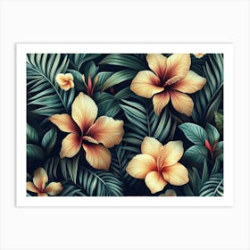 Tropical Seamless Pattern with Exotic Flowers and Leaves 5 Art Print