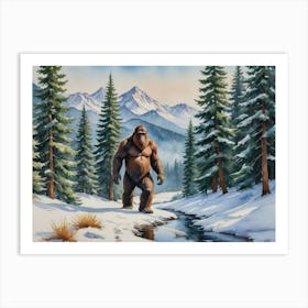 Bigfoot in The Wild Mountains Art Print