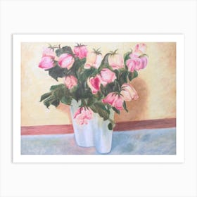 Pink Roses In A Vase Art Print